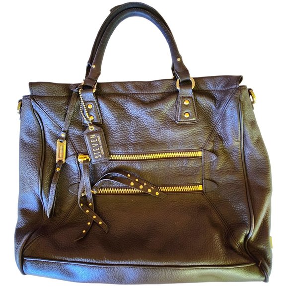 Steven Madden Messenger Tote Bag Buttery Soft Brown Pebbled Leather 12" x 14" x - Picture 1 of 8
